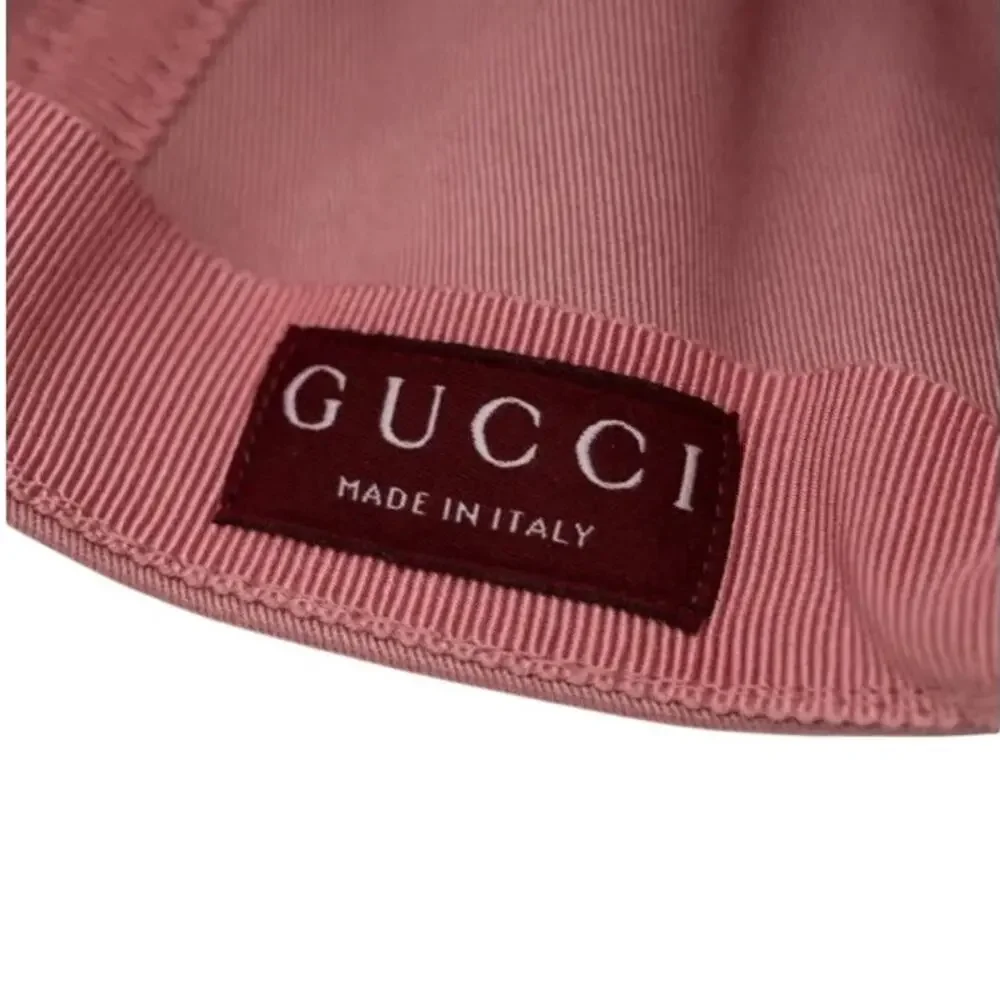 Gucci White Logo Embroidered Pink Cotton Baseball Cap Hat Size L AUTHENTIC New